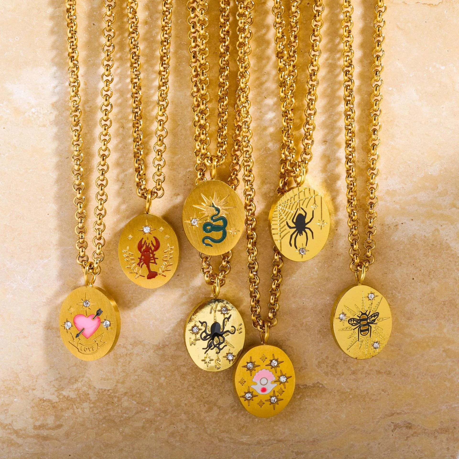 European Jewelry INS Titanium Steel Oval Hand-painted Totem dripping Oil Snake 18K Gold Plated Stainless Steel Scorpion Necklace