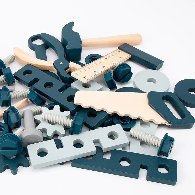 Newest construction play tool toy kid shape matching screw nut toys pretend wooden children toolbox toy