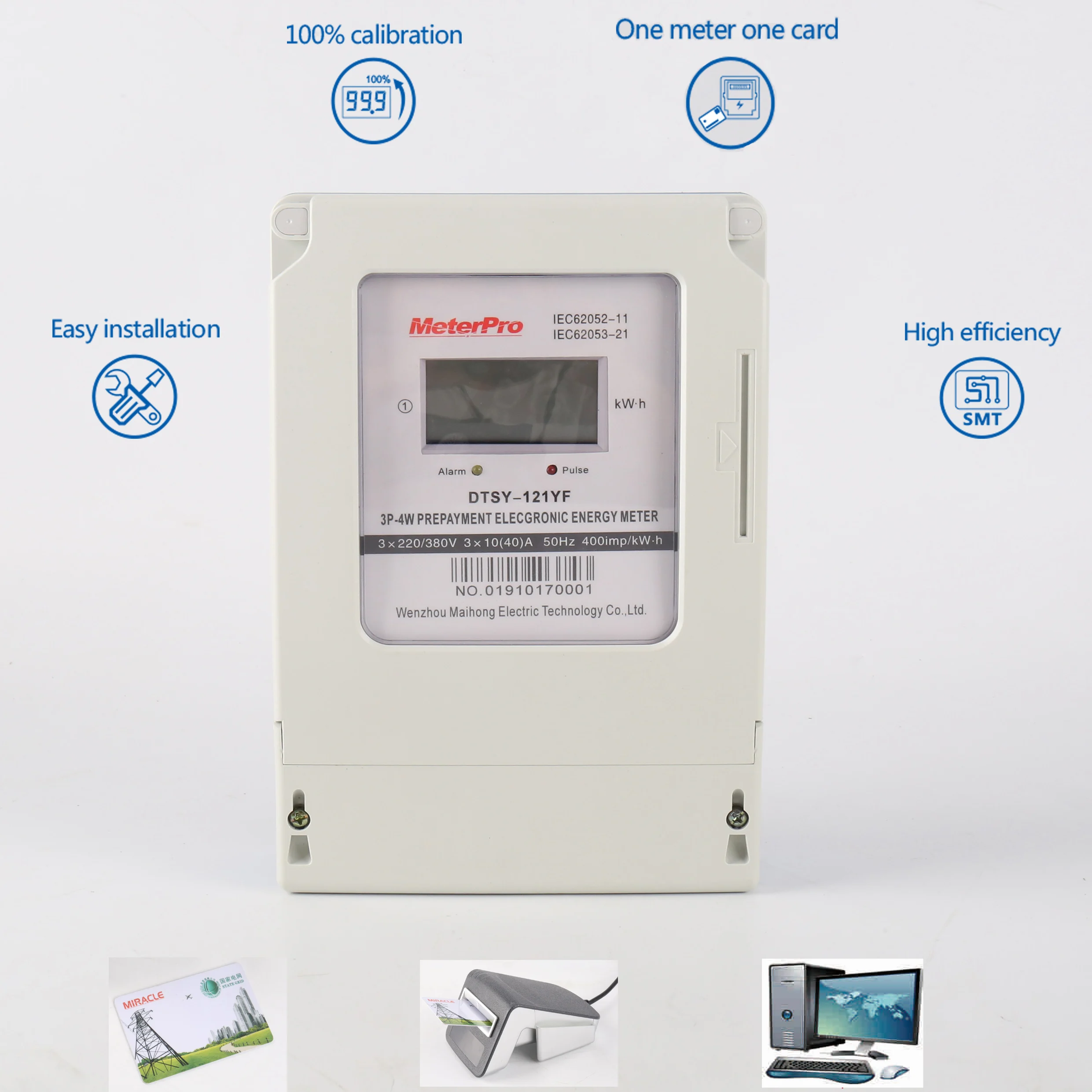 Three Phase Digital Prepayment kWh Watt Hour Meter