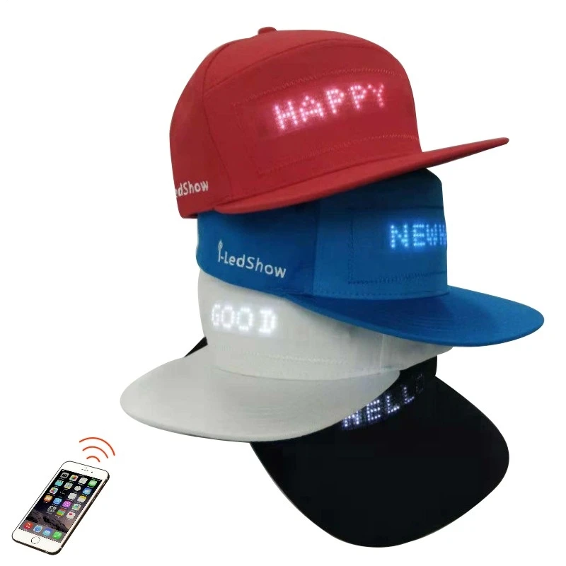 APP control LED scrolling Text Screen Baseball cap USB charging LED Display Hat led message hats