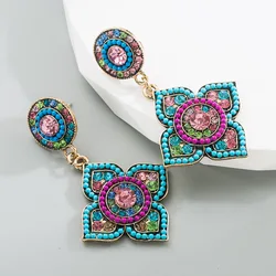 European and American ethnic fashion earrings retro palace style exaggerated colored diamond flower earrings