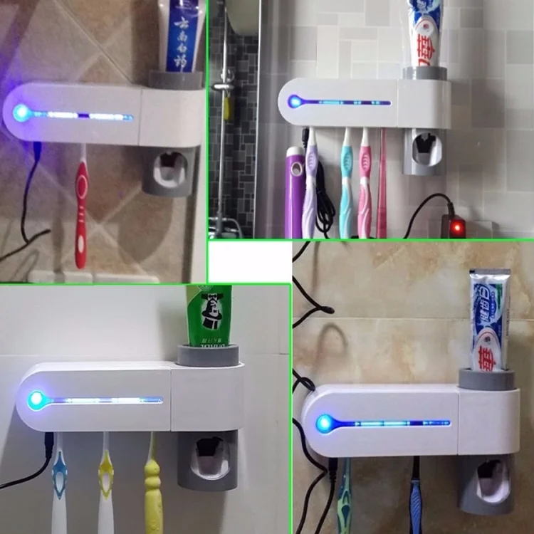 
Household plastic automatic toothpaste dispenser, ultraviolet toothbrush disinfector ,UV toothbrush holder 