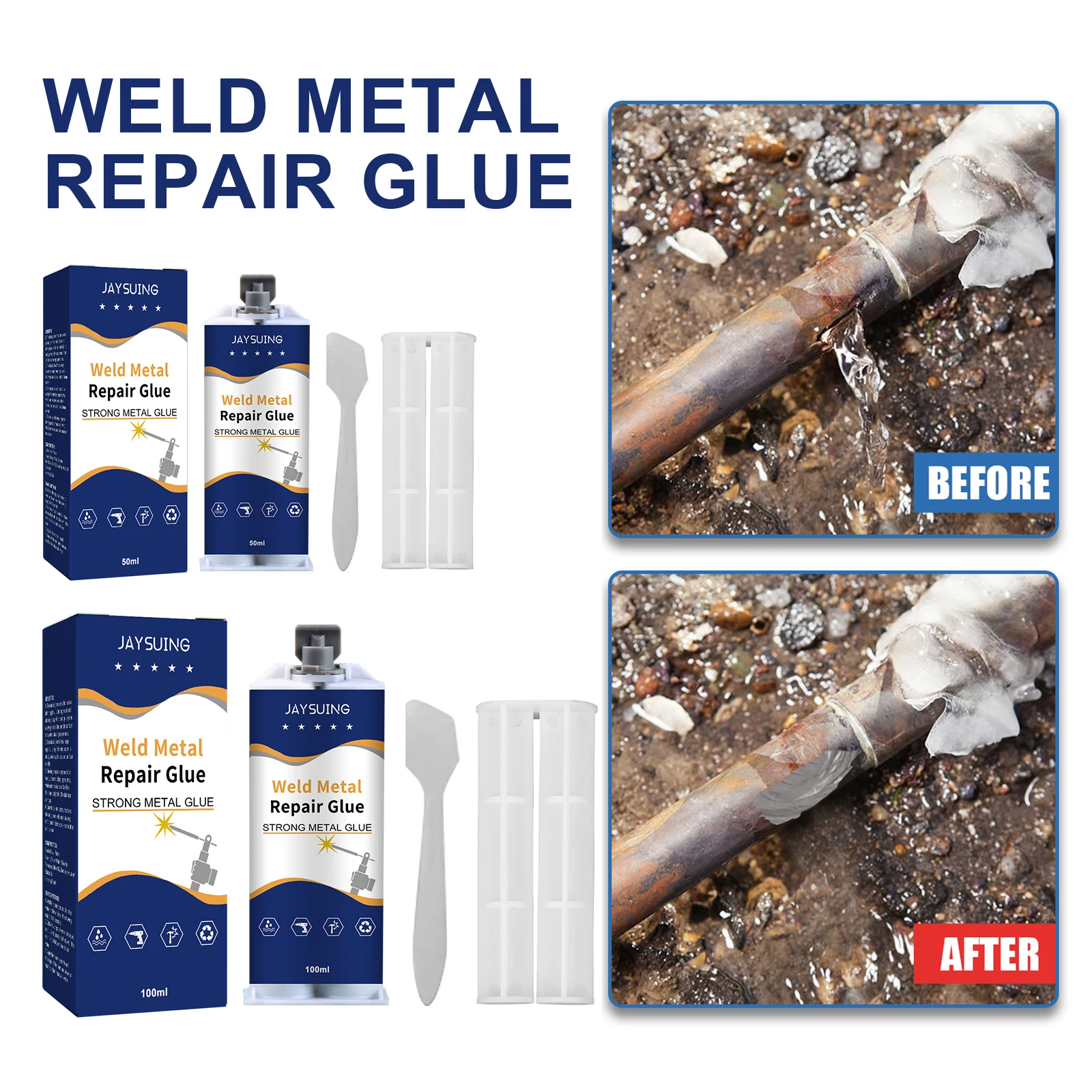 Metal Glue Weld Metal Repair Glue Cast Iron High Strength Repairing Adhesive Heat Resistance Cold Weld Industrial Repair Agent