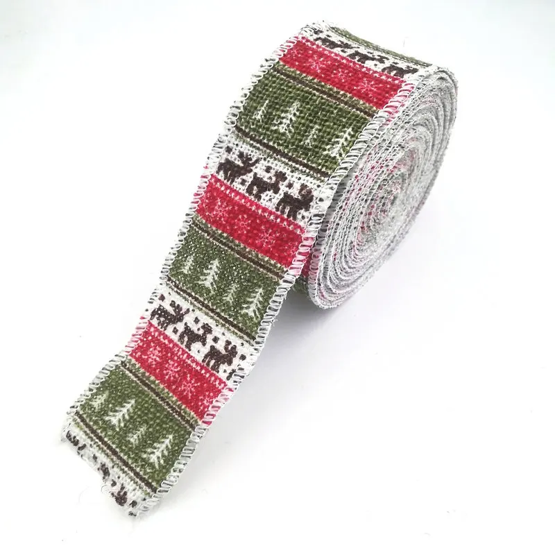 WHOLESALE Christmas Festival Holiday Wedding Party Gift Wrapping Decoration  Printing Jute  Ribbon