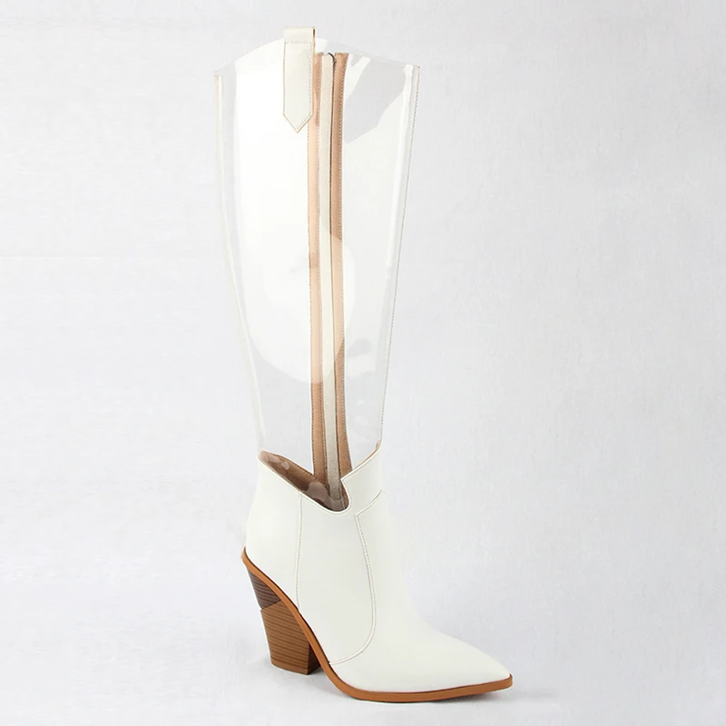 WETKISS Wholesale OEM Shoes Factory Supply Strange Heel Shoes Fashion PVC Transparent Boots Western Boots Knee High Boots Women