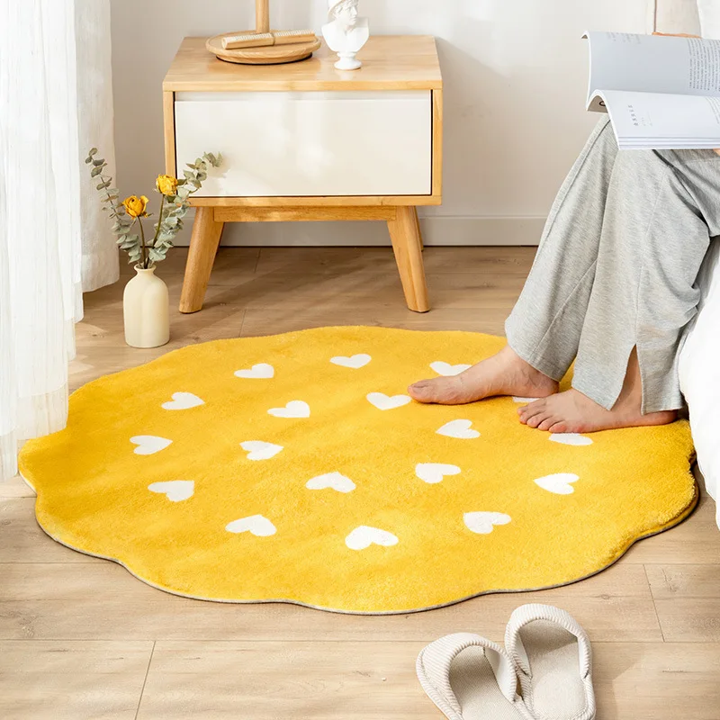 Ins Flower Carpet for Bedroom Living Room Cute Plush Floor Mat Simple Round Bedside Decor Area Rugs