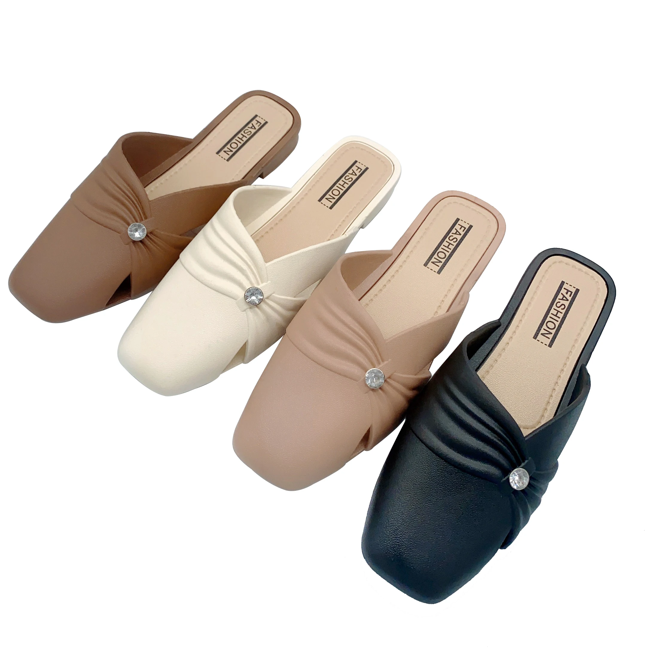 Female Shoes Large Size Closed Toe Half Drag Luxury Flats Sandals Ladies Half Slipper