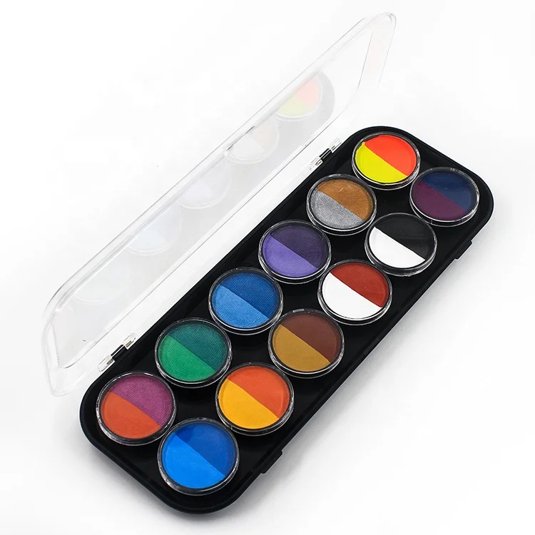 Hot selling products high pigment smooth 2 split color in one pot water activated face paint uv face and body paint