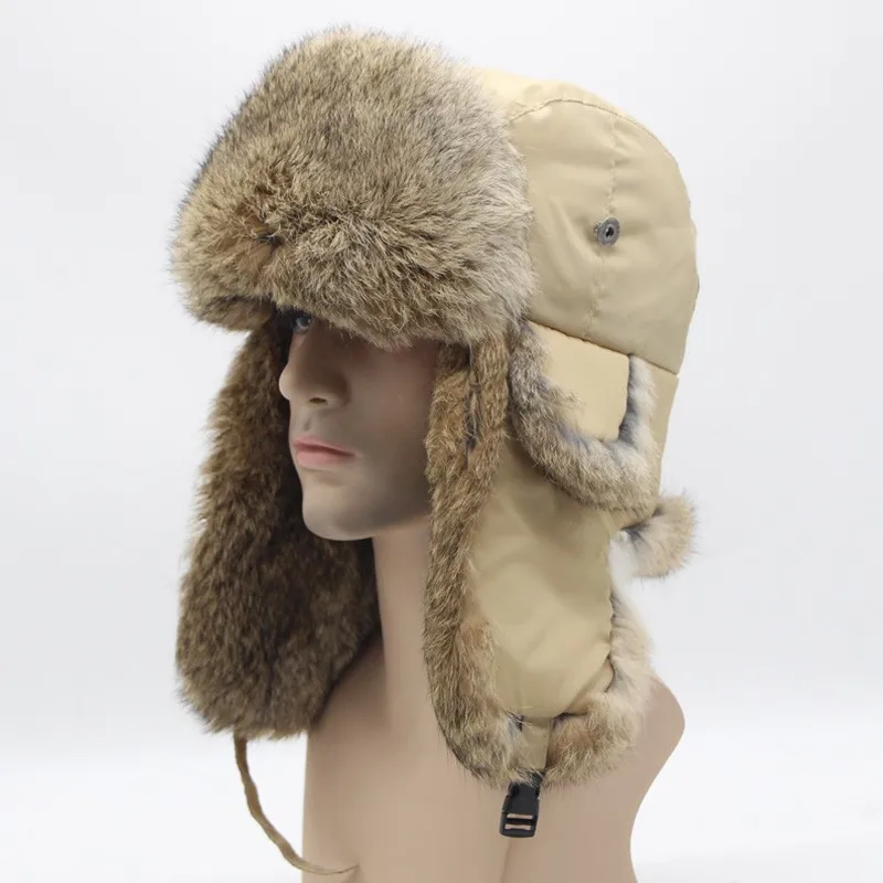 Rabbit fur winter trooper hat outdoor sports thickened warm ear flap ski  hat