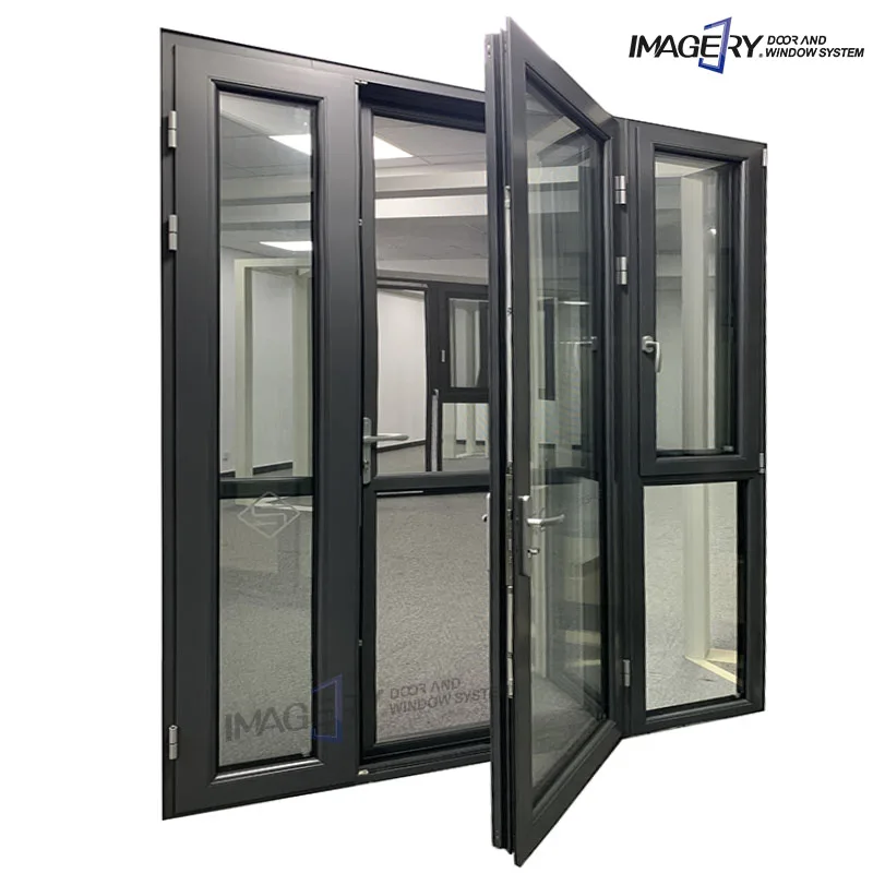 New Arrivals Imagery China Manufacturer Double Tempered Glass Soundproof Aluminum Patio Casement Door with Stainless Steel Mesh