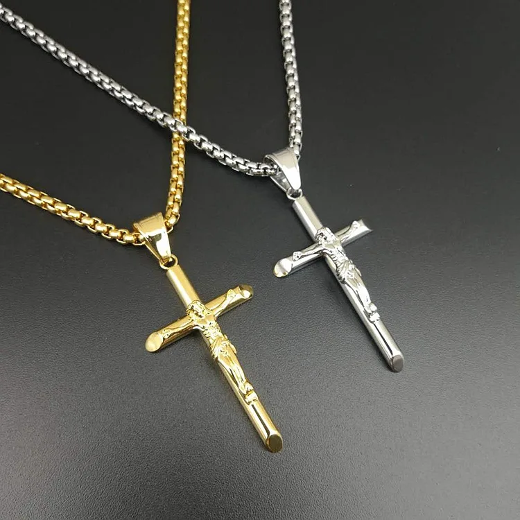 Christian jewelry wholesale high quality stainless steel gold plated Classic Jesus cross necklace pendant