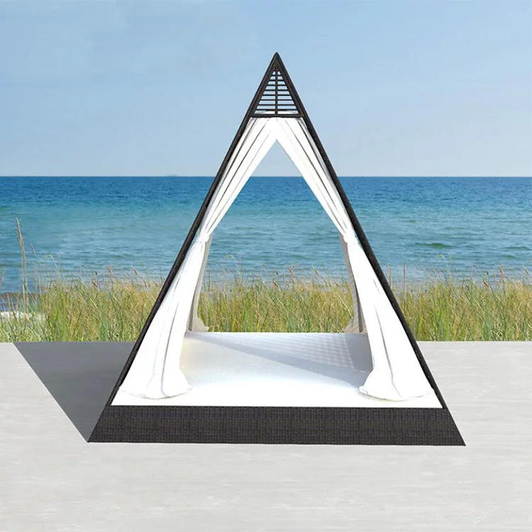 Modern design daybed garden Tropical Triangular Reclining Shaped Outdoor furniture rattan Sunbed