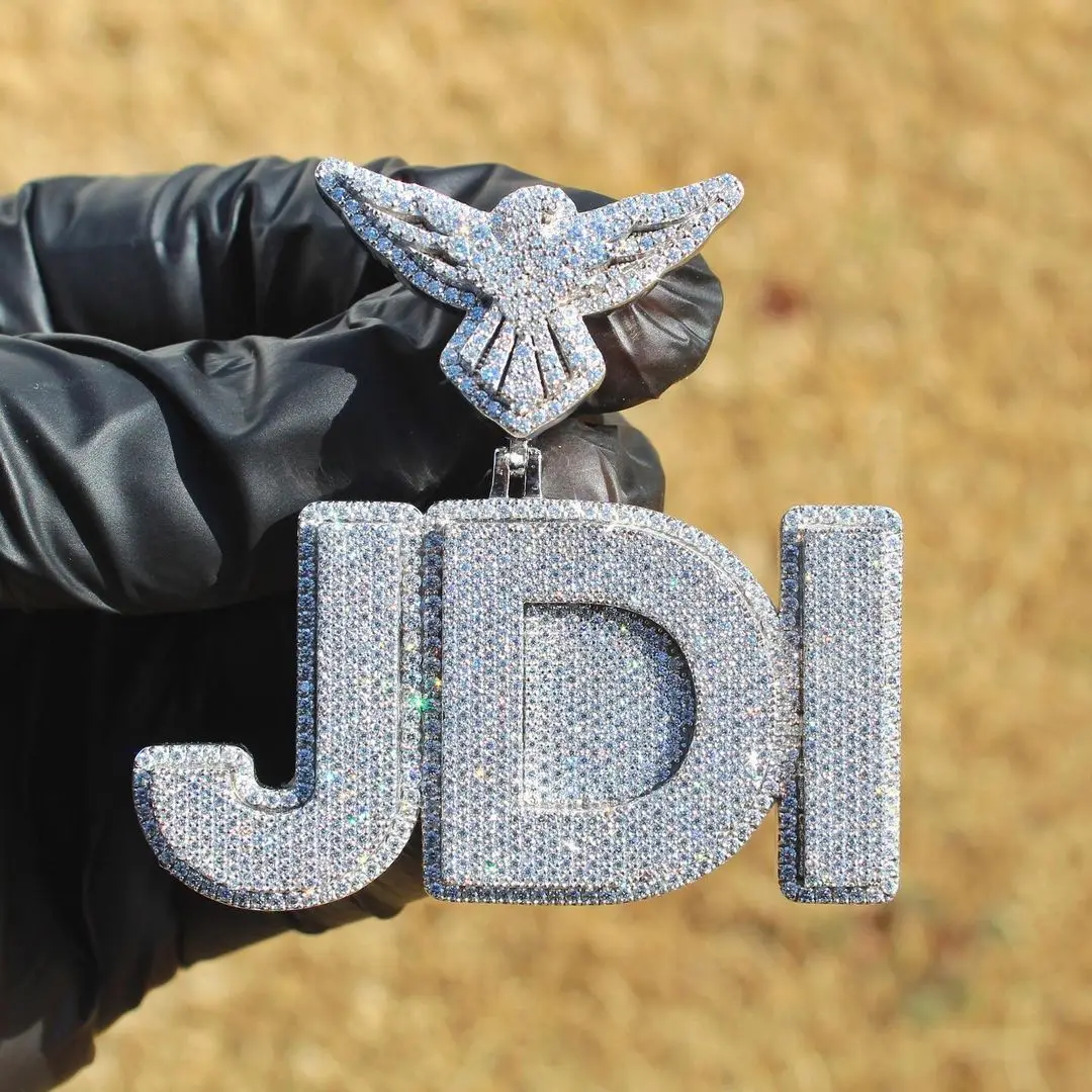 Men Hip Hop Jewelry Personalized Custom VVS Moissanite Letter Pendant Iced Out 925 Sterling Silver Rapper Initial Name Pendant