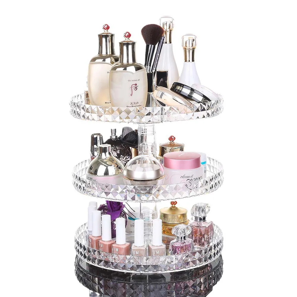 Professional Adjustable Spinning Holder 360 Rotating Makeup Organizer Diamond Cosmetic Storage Box for Bathroom