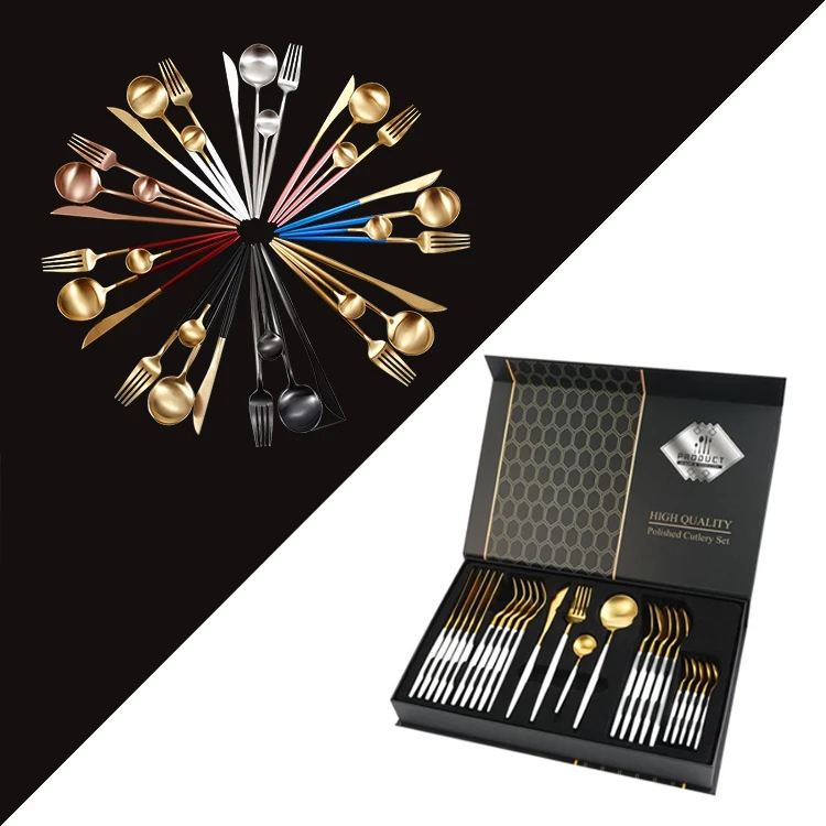 Silverware Fork Spoon Set Stainless Gold Cutlery Set Stainless Steel 16 72pcs 24 pcs Flatware Sets With Gift Box