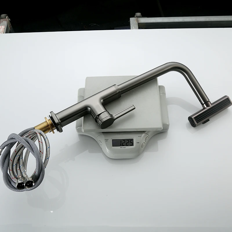New Design Gun Gray Kitchen Sink Faucets Pull Out Sprayer Mixer Rainfall Waterfall Tap 360 Degree Rotation Kitchen Taps