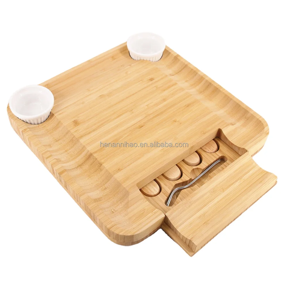 Cheese Board and Knife Set Bamboo Charcuterie Platter & Serving Tray for Cheese,Wine, Crackers, Brie and Meat