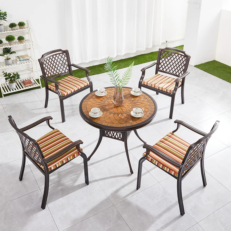 Manufacture Cast Aluminum Barbecue Table Chair Dining Round Table Rotating Hotpot Bbq Grill Set Metal Frame Aluminum Table