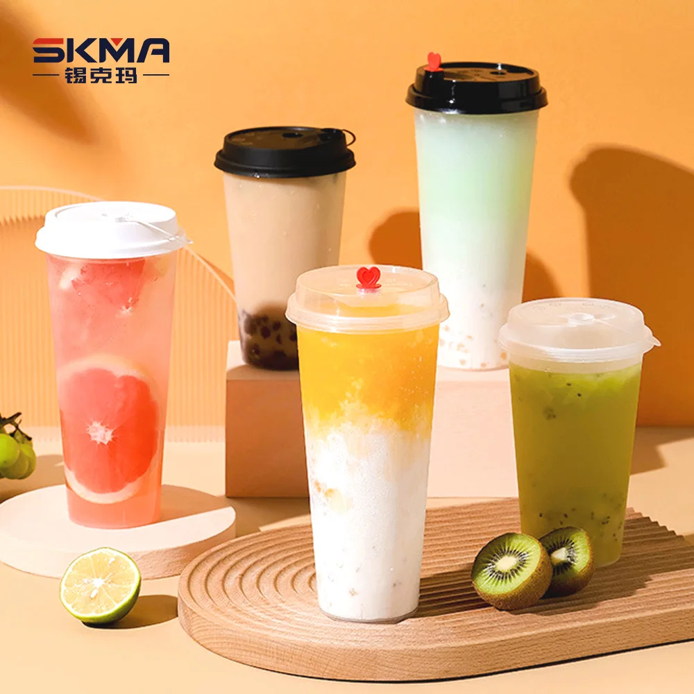 Milk Tea Shop Hot Selling Custom Logo 500ml 700ml PP U Shape Clear Bubble Milk Tea Plastic Cups With Lid