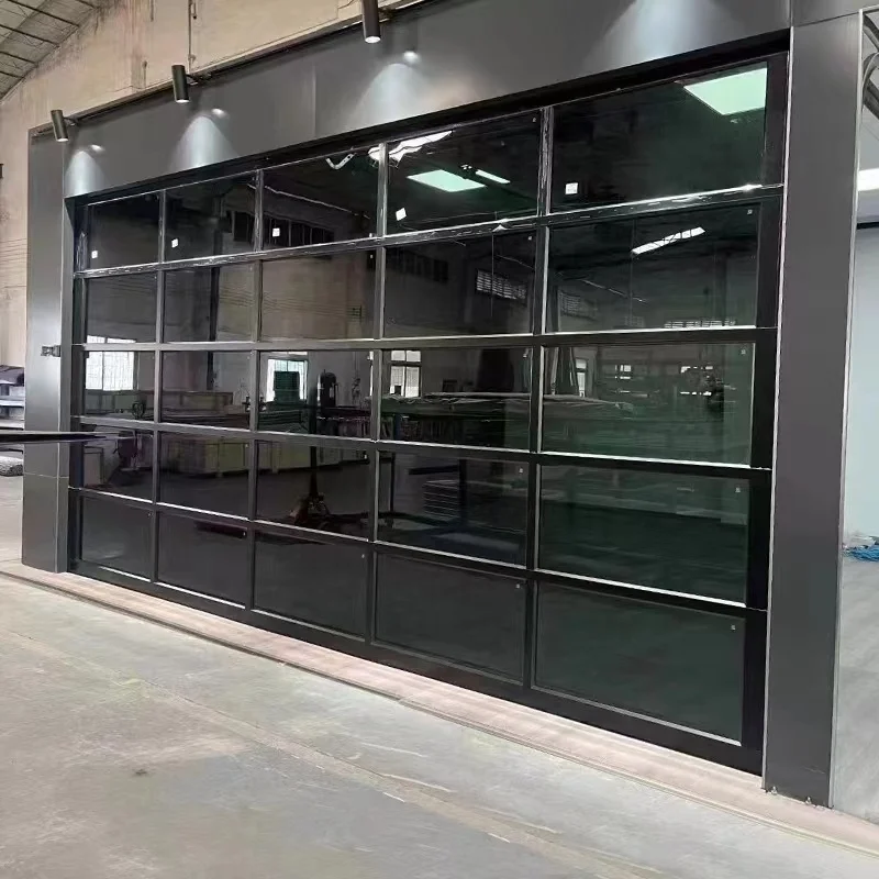 2024 Frameless Mirror Tempered Glass For Sale high Quality And Low Price Electric Black Glass Garage Door Supplier