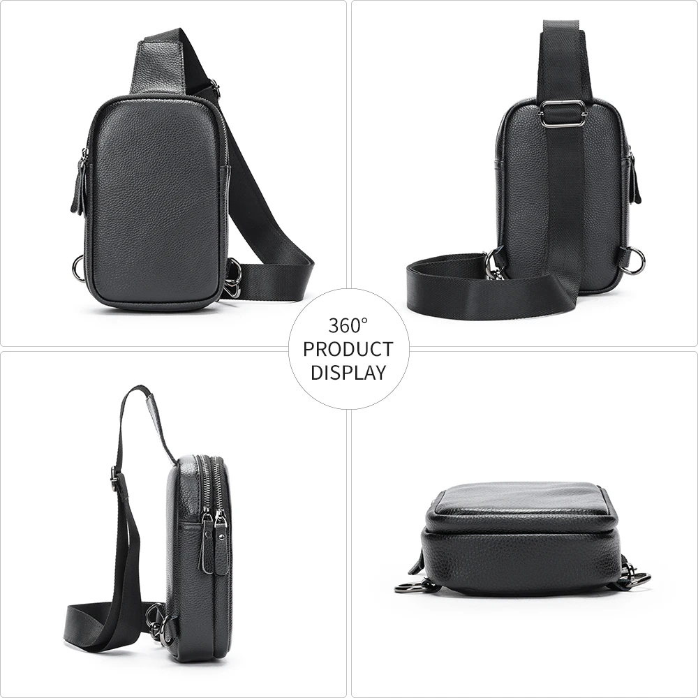 MARRANT Men Chest Sling Bag Leather Waterproof Crossbody Bag One Shoulder Daypack Genuine Leather Chest Bag for Men