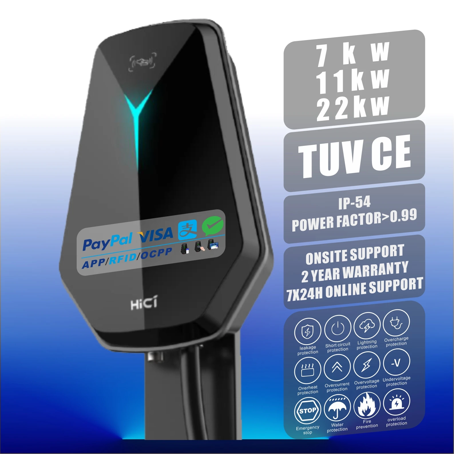 EV Charger Factory Manufacturer Ocpp 7kw 22kw Wallbox Type 2 32a 3 Phase Electric Car Charging Station ev charger 400v