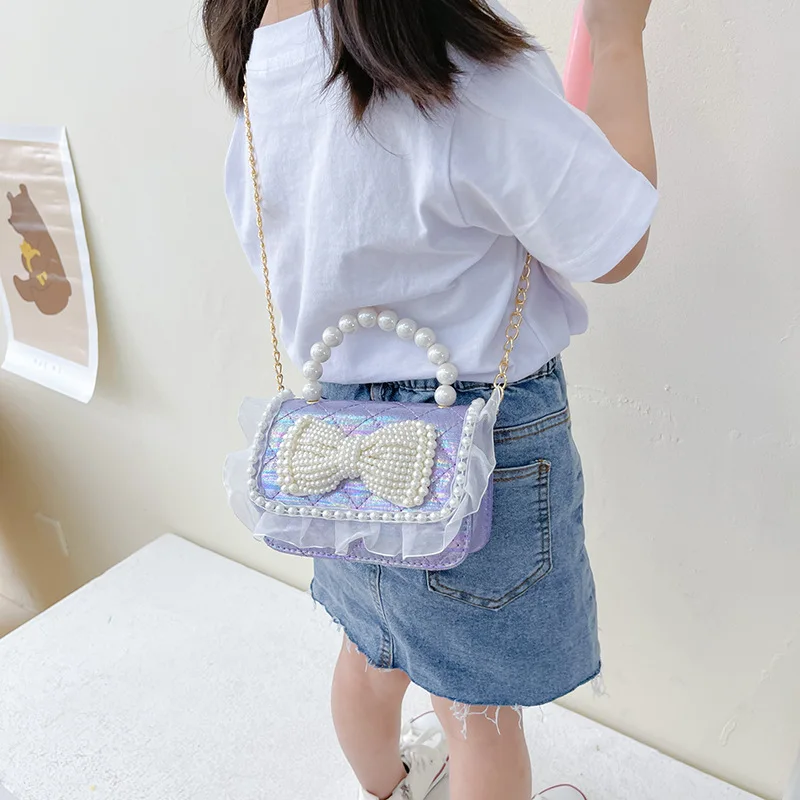 JOWYAR Fashion Girls Mini Handbags Pearl Chain Crossbody Bag For Girls Shoulder Bags Candy Colors bowknot Jelly Bag Kids Girls