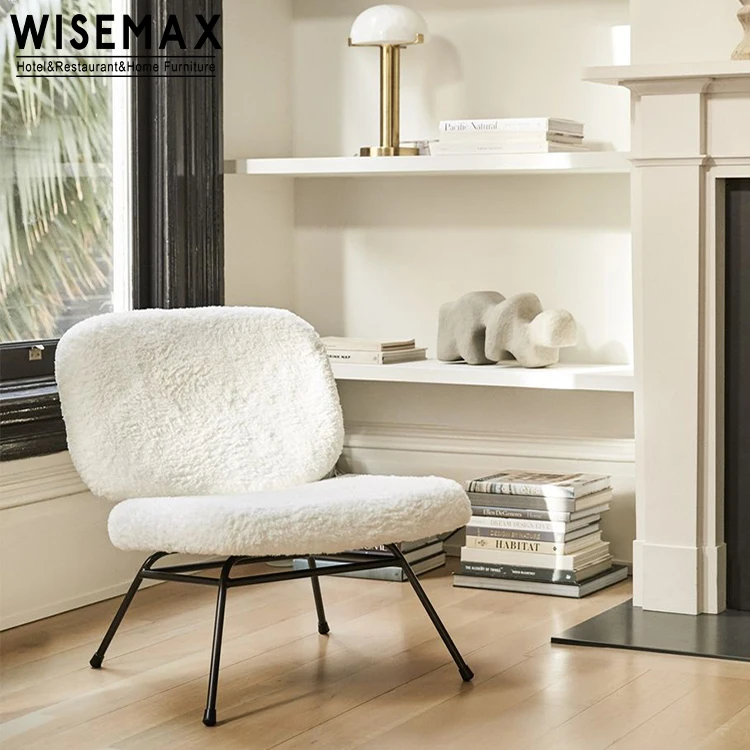 WISEMAX FURNITURE living room furniture modern beetle shape accent chair teddy lamb wool dining table chairs set with metal legs