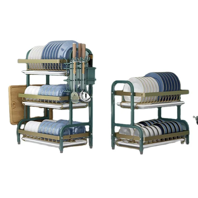 New Deign Tableware Holder  2 Tier & 3 Layers Dish Rack for Kitchen Organizer Plate Storage Countertop Utensil Dish Drying Rack