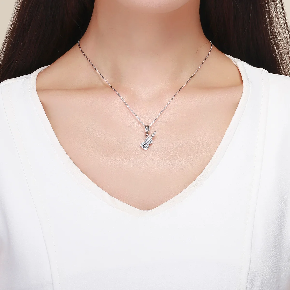 Cubic Zirconia Gemstone Violin Pendant Charm for Jewelry Making 925 Sterling Silver Dangle Charm Jewellery