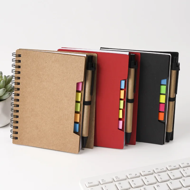 Kraft Small Notebook with Pen Holder and Tabs Lined Spiral Notebook Page Marker Colored Index Tabs Business Pocket Notebook