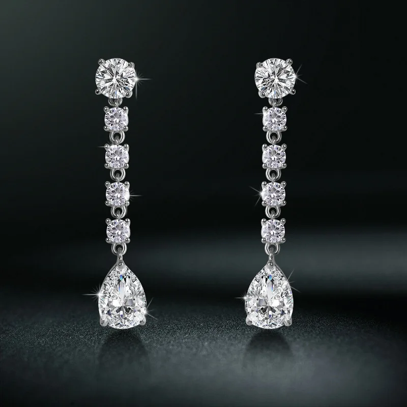 New Arrival Exquisite Teardrop Cubic Zirconia CZ Zircon Crystal Wedding Bridal Long Drop Earrings in 14K Gold Plated