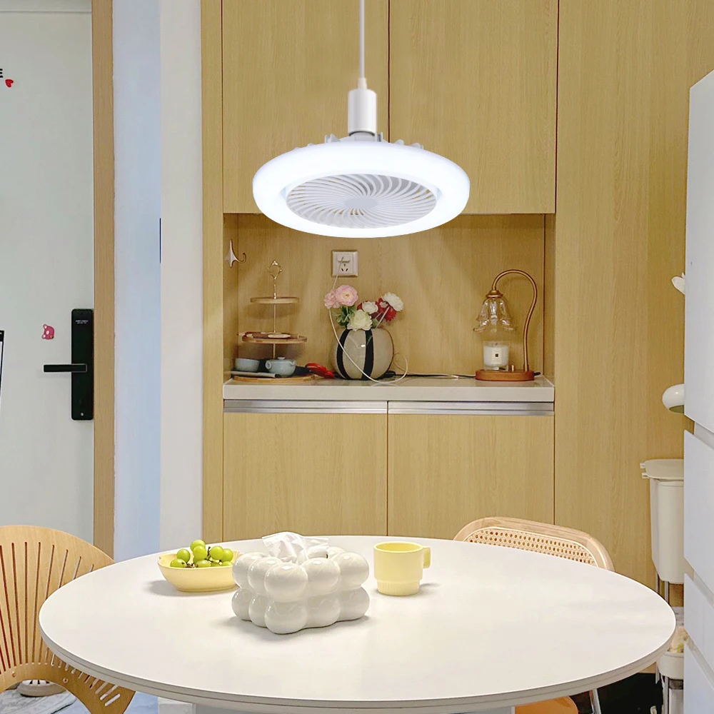 Decorative Ceiling Fan Socket Adjustable 3 Wind Speeds Ceiling Fan Air Conditioner Modern E27 AC90-265V 29W LED PC White 80 6000