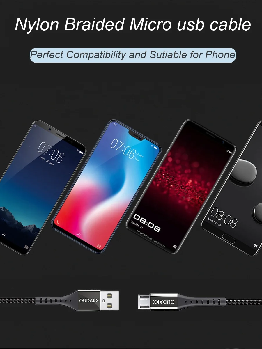 Nylon braided 1M mirco usb cable  support fast charging usb data cable For Universal Mobile Phone