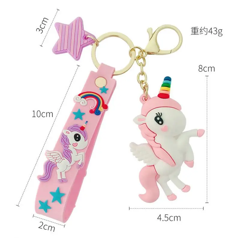 OEM Custom 3D Soft PVC Unicorn Keychains Colorful Horse Keyrings Bag Pendant for Gifts Korean Keychain
