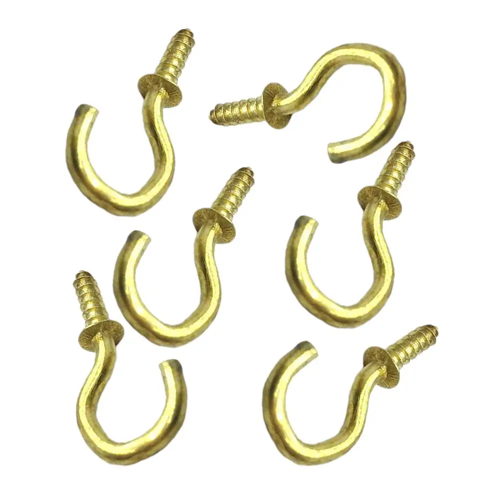 20pcs Brass Plated Cup Hooks question mark eyebolts Screw ceiling hooks hanger for Picture Frame Plant Light Cabinet RV Tool