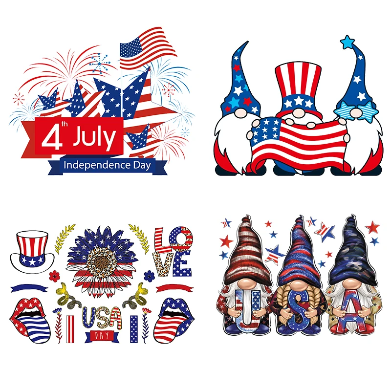 Factory wholesale heat transfer custom screen transfers 4th of July designs  iron on transfer for clothes