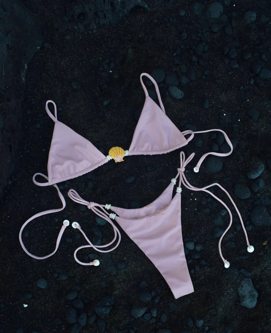 Blue WOODEN BEAD  BIKINI TOP Pami Bikini Top In Azura Blue With Beads