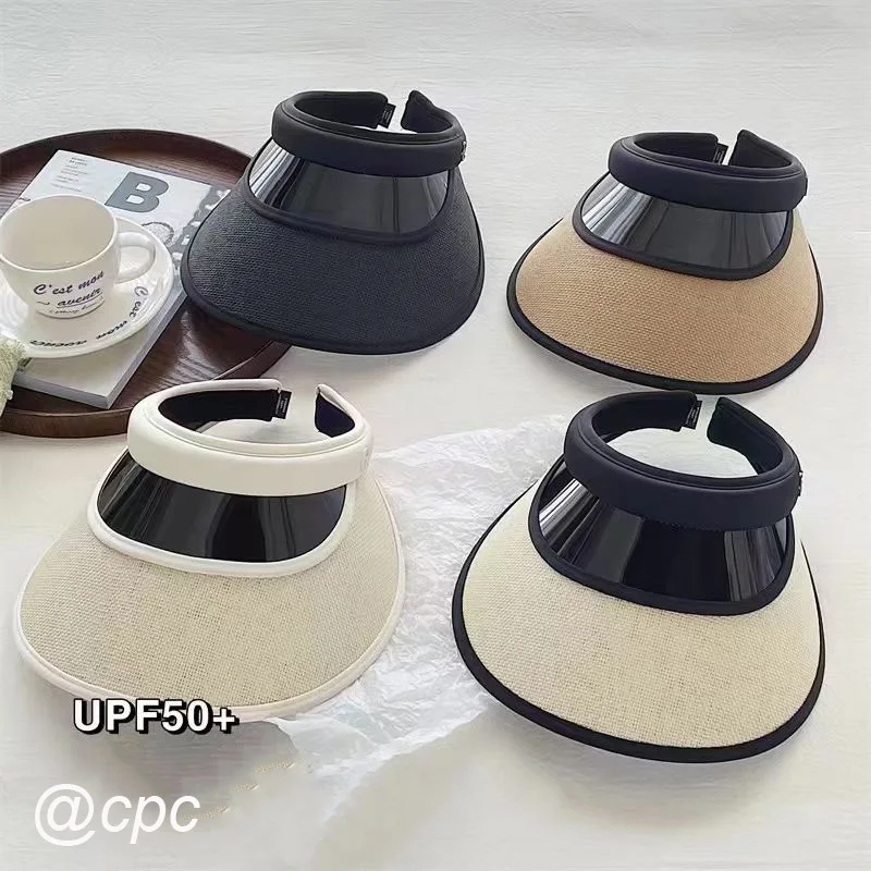 UPF50+ New Trendy Fashionable Sun Visor Hats Wide Brim Straw Visors Lightweight Sport Hat for Women girls