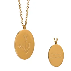 2022 Fashion Jewelry Real Gold Plated 316L Stainless Steel Embossed Flower Oval Pendant Necklace 12 Month Birth Flower necklace