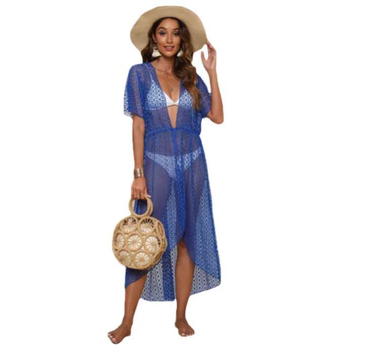 New Fashion Women Lace Solid Color Cover-ups Bikini Outwear Pullover Sexy Hollow Out Beach Dress Wholesale