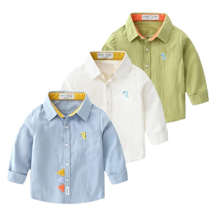 Хлопковая рубашка-поло для мальчиков, новая стильная Осенняя детская одежда, детская модная Милая рубашка с длинным рукавом и мультяшным рисунком для мальчиков