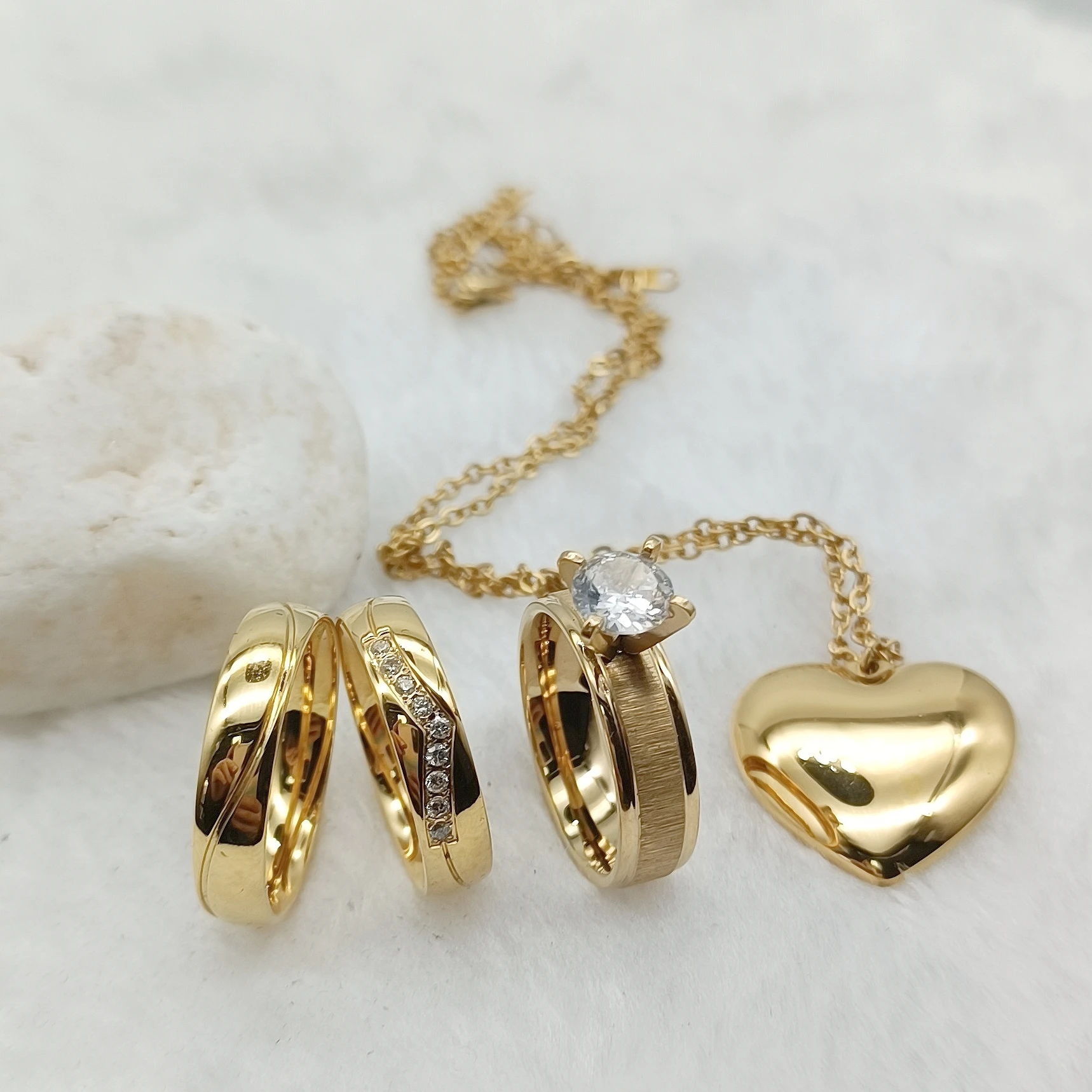 Gold Plated Rings With Cz Diamonds Infinity Wedding Wholesale Promise Couples Ring Engagement Jewelry Sets Pendant