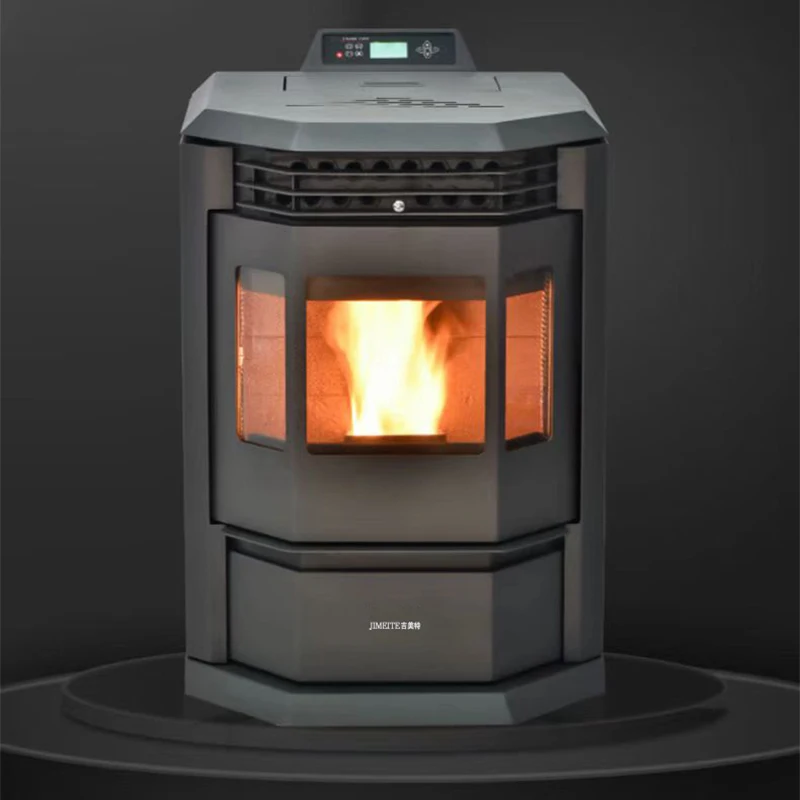 Pellet Stove Freestanding Fireplace Automatic Feeding Wood Fast Heating Home Black Eco-friendly Steel Modern Fire Place Heater
