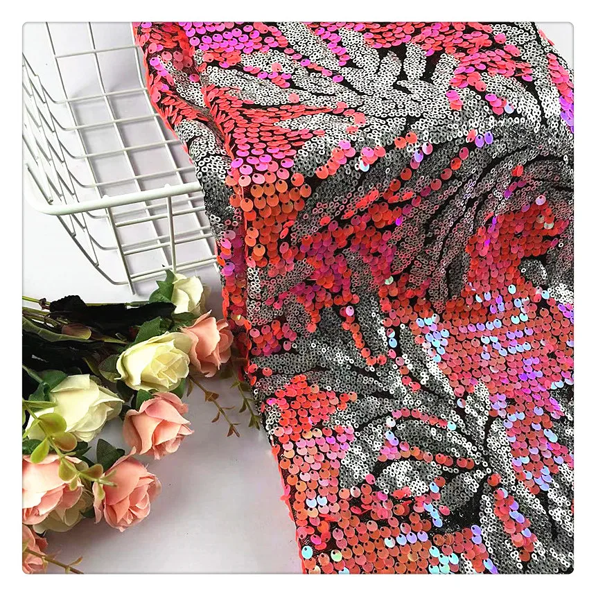 2022 new 2 colors sequins embroidery stage clothing 3mm+5mm High mesh ground tulle 130 cm width fabric