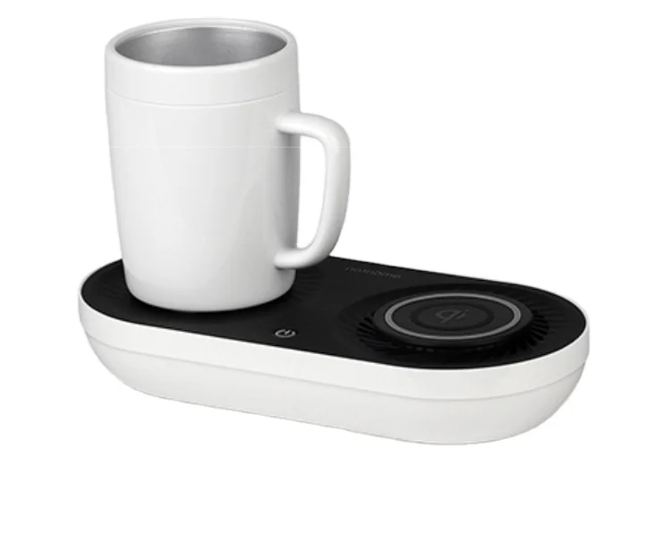 Smart coffee mug heating cooling for desk with wireless phone charging