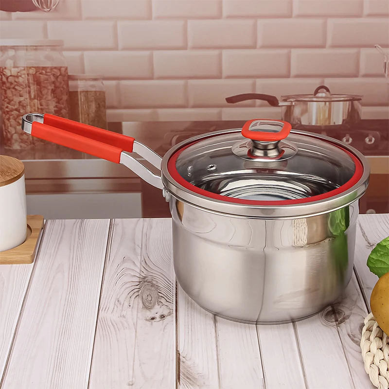 304 Stainless Steel Double Layers Milk Steam Pot Manufacture Double Boilers Stainless Steel Cooking Milk Pot With Glass Lid
