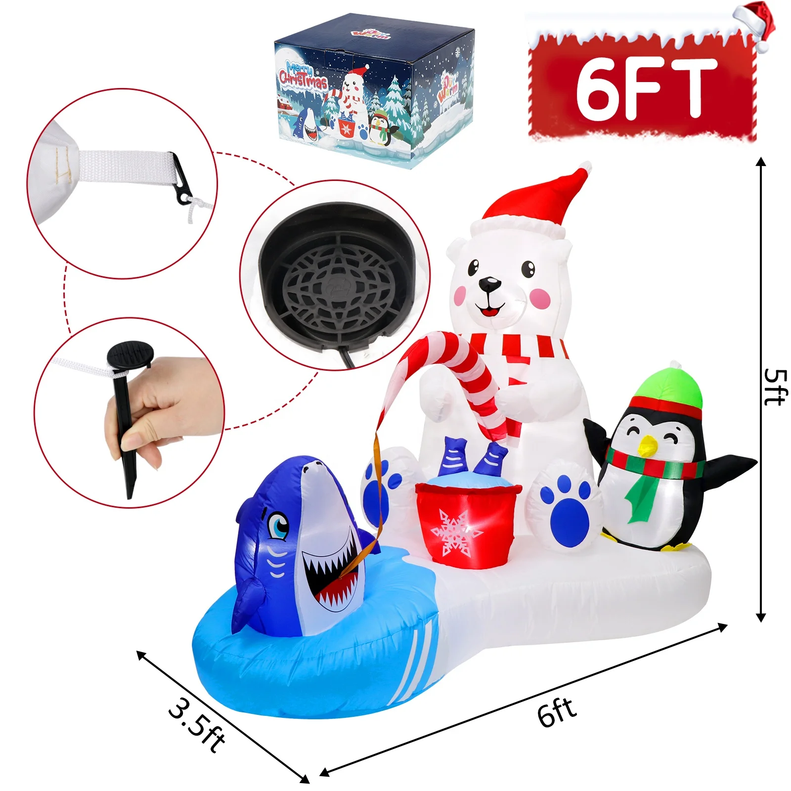 Ourwarm Outdoor Led Blow Up Custom Yard Decoration Polar Bear Christmas Inflatable with Led Light