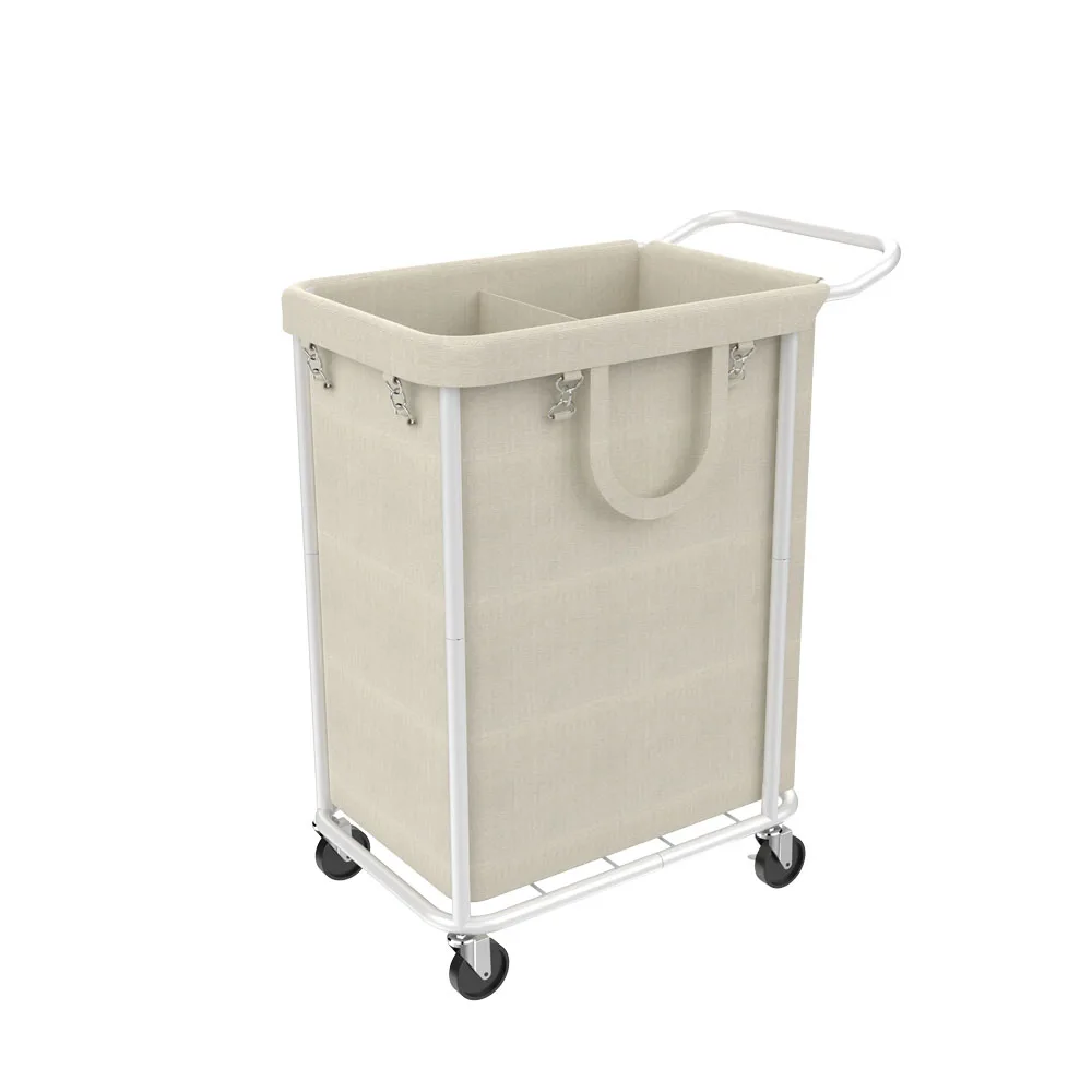 140L Heavy Duty Rolling Laundry Cart 2 Hamper Laundry Sorter Handle Laundry Basket Organizer with Steel Frame and Removable Bag
