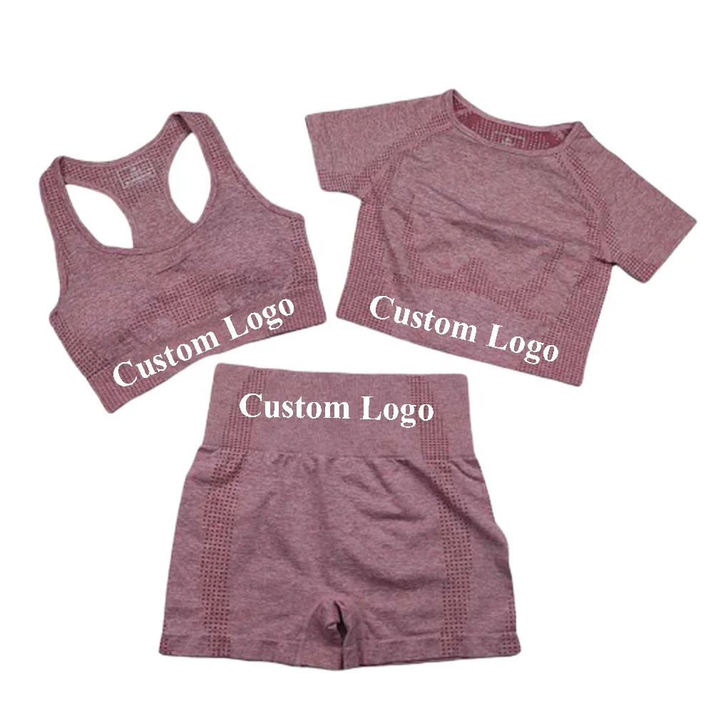 Спортивная одежда тренировки комплекты с шортами на заказ 3 шт. Бесшовные Йога комплекты короткой одежды для женщин
